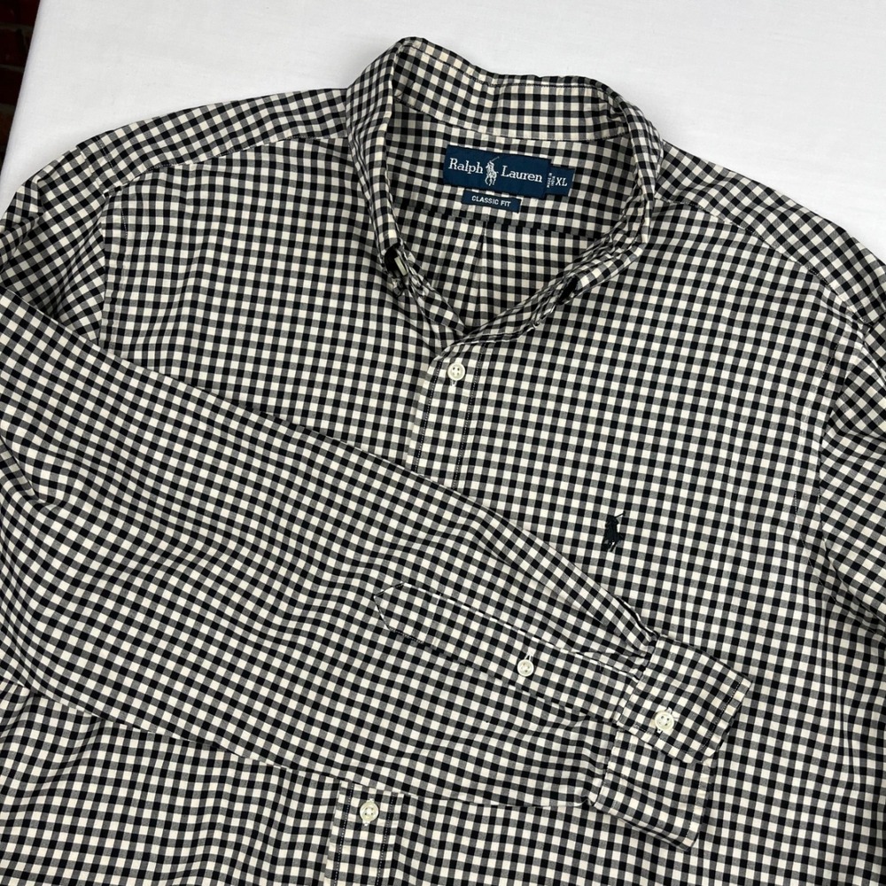 Ralph Lauren EUC Button Down Men's XL Black Gingham Classic‎ Fit Long Sleeve
